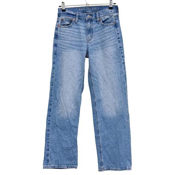 American Eagle High Waisted Stovepipe Jeans Size 00 Blue Y2k Retro Light Wash - Picture 2 of 9